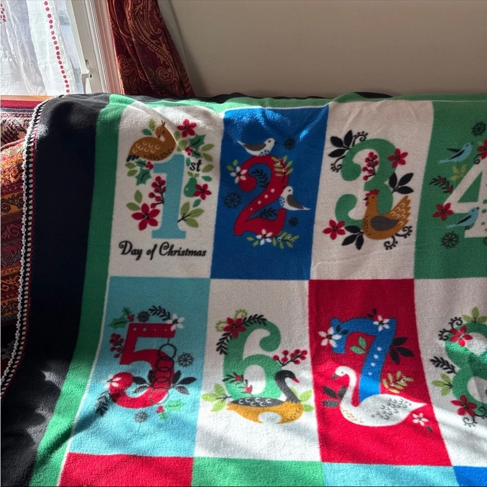 Multicolor blanket with crochet Christmas Days pattern on the edges 60In X 48In